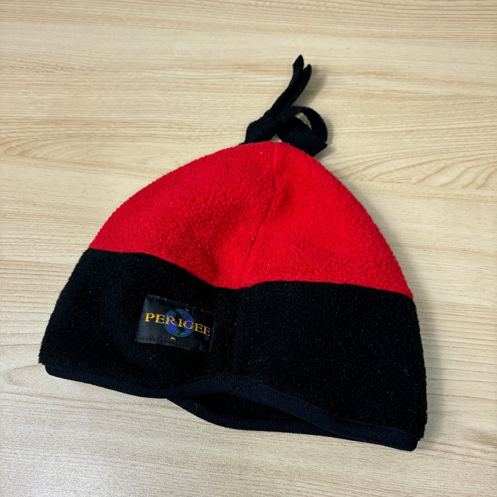 Vintage Perigee Hat Beanie Mens Fleece Red Black Tassel USA‎ Made